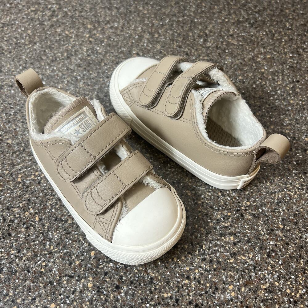 Converse Little Kids Infant Size 6 Brown Leather Faux Fur Lined Sneaker Shoe Low
